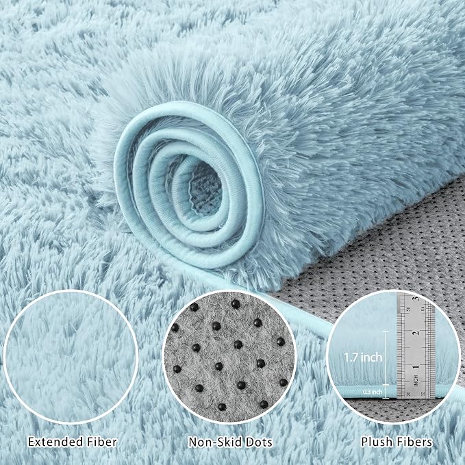 8x10 Area Rug for Living Room:Ultra Soft Fluffy Shag Teal Blue Rugs, Large - Image 5
