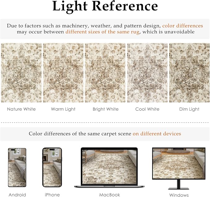 10x12 Neutral Area Rug Brown Vintage Living Room Bedroom Washable Carpet - Image 9