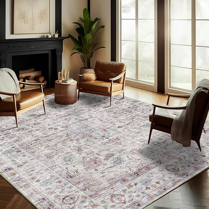 CHAMPLANT Washable Area Rug 8'x10' Retro Boho Design Non-Shedding Non-Slip Easy by CHAMPLANT