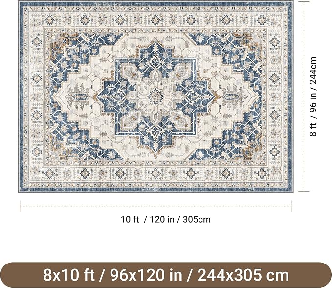befbee 8x10 Area Rug for Living Rooms, Stain Resistant Neutral Washable Rugs - Image 2