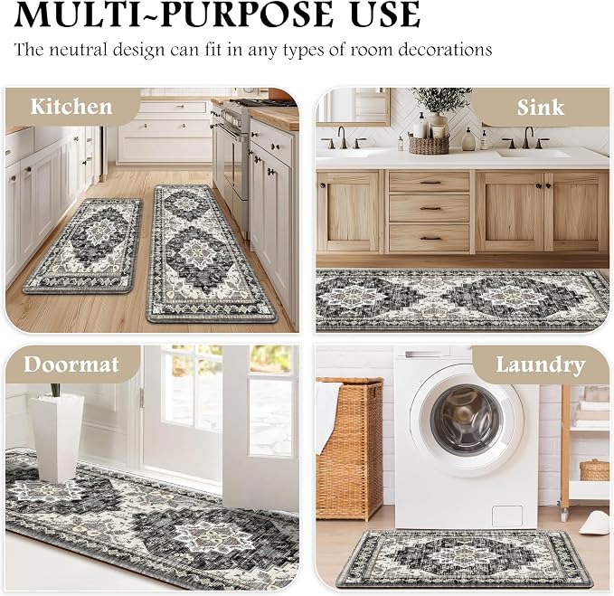 Boho Kitchen Mats for Floor 2 Piece Set Anti Fatigue Cushioned PVC Kitchen Rugs - Image 6