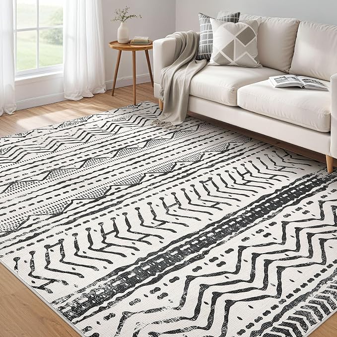 Nakagishi Black Rug for Living Room: 7x9 Washable Boho Large Neutral Soft by NakagishiAreaRug