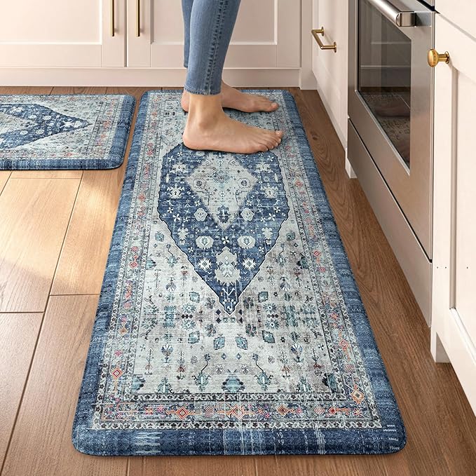 Collive Boho Kitchen Rugs Set of 2 Non Skid Kitchen Mats by Collive