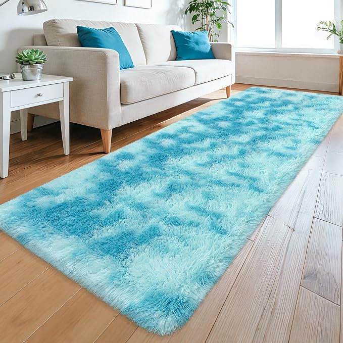Light Blue Fluffy Rug for Bedroom Living Room, 3x10 ft Soft Sky Blue Bedroom - Image 3