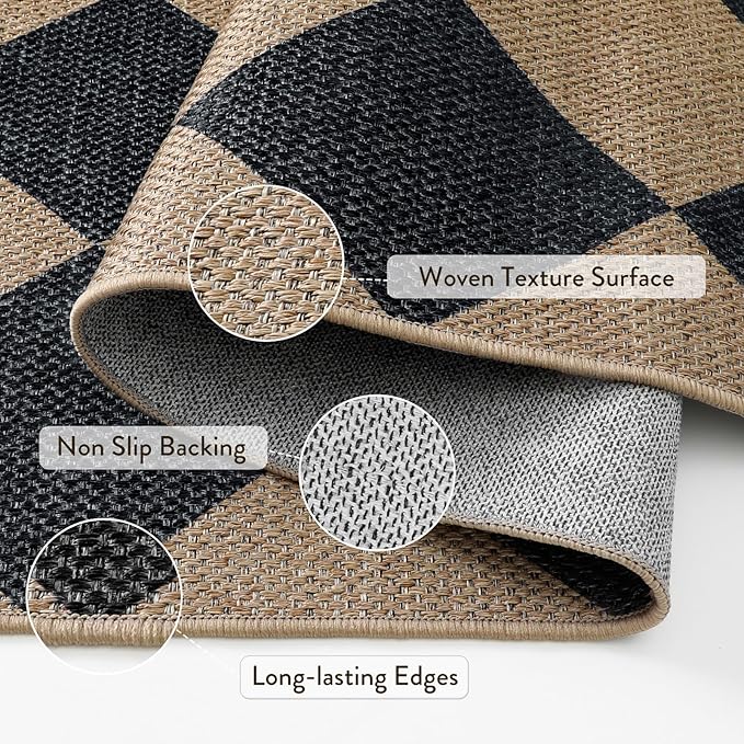 Lahome Colette Checkered Easy Jute Area Rug 8x10, Large Living Room Patio Rug - Image 6