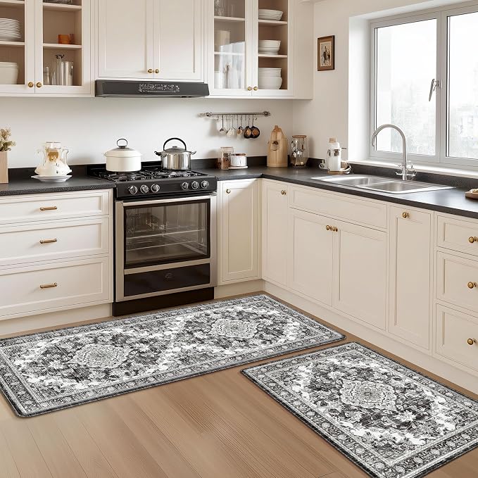 Boho Kitchen Mats for Floor 2 Piece Set Anti Fatigue Cushioned PVC Kitchen Rugs - Image 7