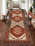 SERISSA Runner Rug for Hallways, Long Boho Rug Vintage Terracotta Green Hallway by SERISSAHomeDecorCollection