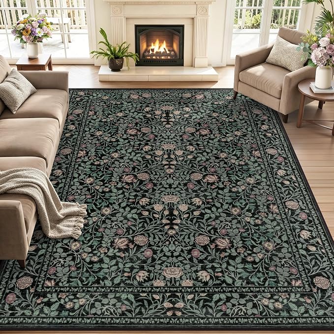 5x7 Area Rugs Living Room Rug: Floral Washable Rug Vintage Boho Soft No Slip by EXPEDIX