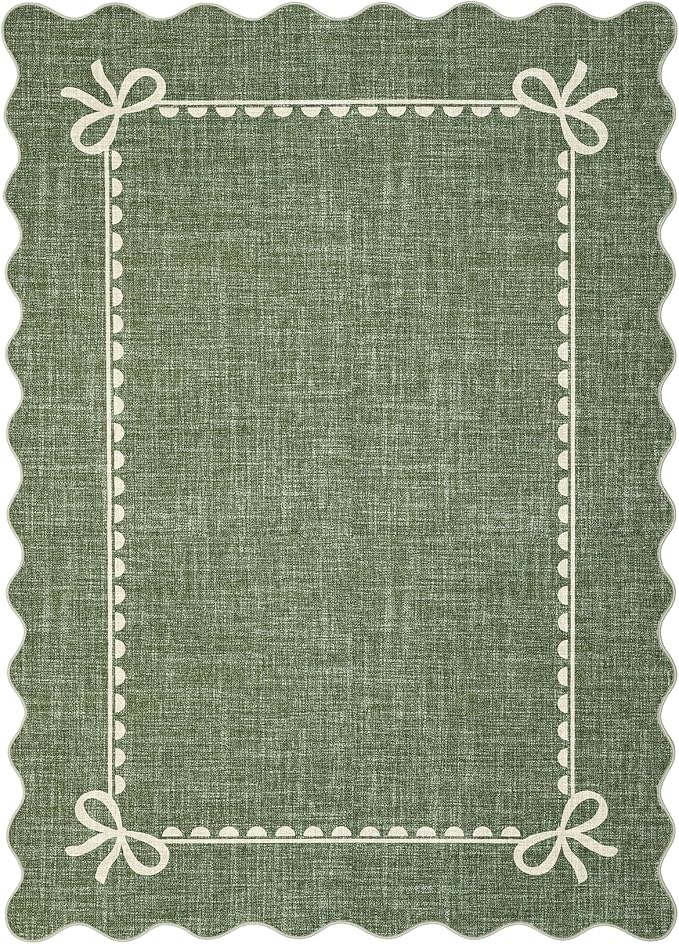 GarveeHome Scalloped Bow Rug for Living Room, Solid Green Rug for Dorm - Image 4
