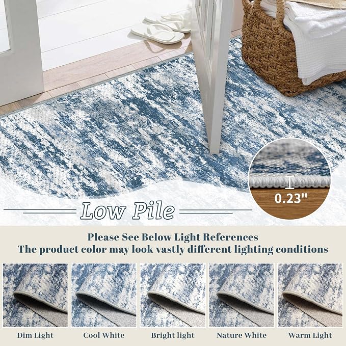 Abstract Washable Runner Rug 2x6, Woven Non-Shedding Thin Runners - Image 4