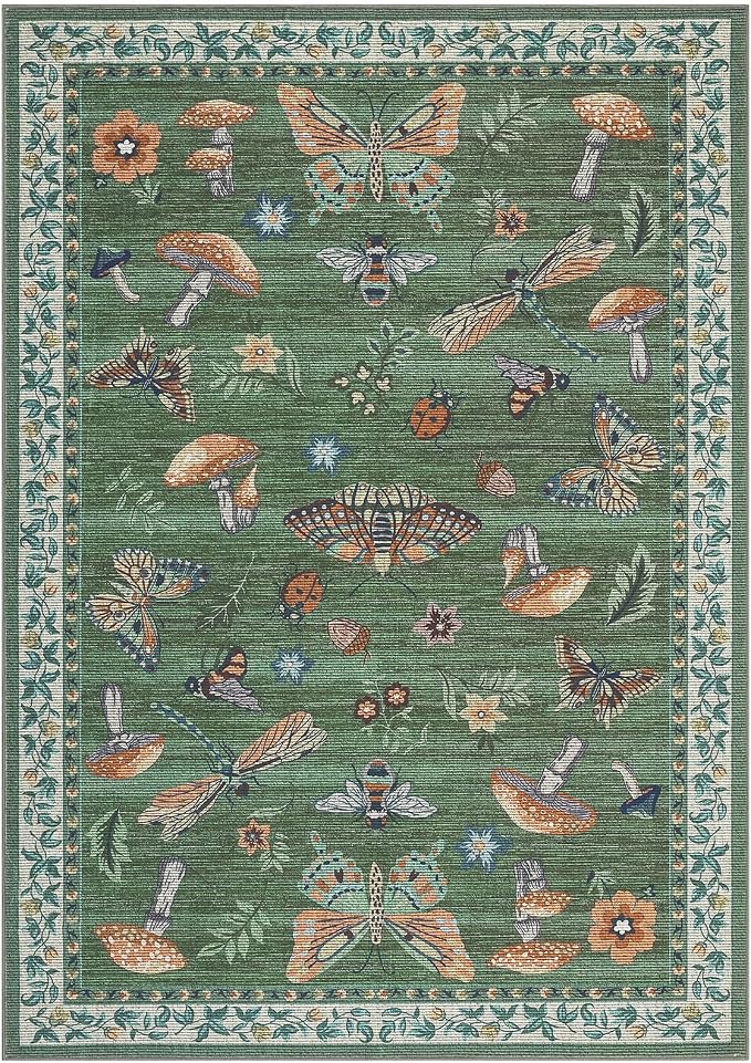 ROYHOME Mushroom Insect Area Rug 4x6 Green - Image 2