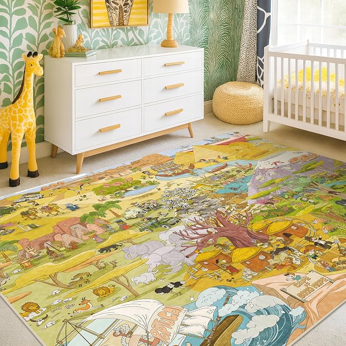 Desert Adventure Kids Rug 5x7 – Safari Animal Map Carpet by HazoHaus