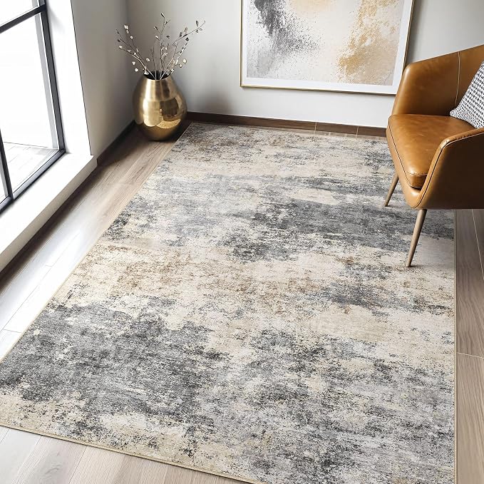 3x5 Rug for Living Room: Washable Large Abstract Modern Soft Rugs Stain by LOONGRUG