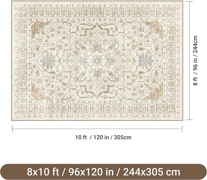 befbee 8x10 Area Rug for Living Rooms, Stain Resistant Neutral Washable Rugs - Image 2