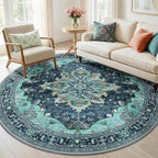 RELEANY Area Rugs Round 6ft Washable Non-Slip, Floral Vintage Distress by RELEANY