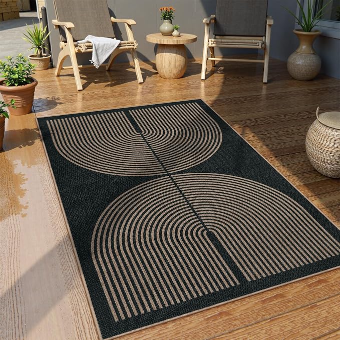 Lahome Enfys Modern Rainbow Easy Jute Outdoor Patio Rug, 3x5 Black Washable Rugs - Image 8
