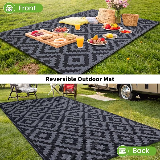 Smiry Waterproof Outdoor Rug 10X14 ft, Reversible Plastic Straw Patio Camping - Image 6