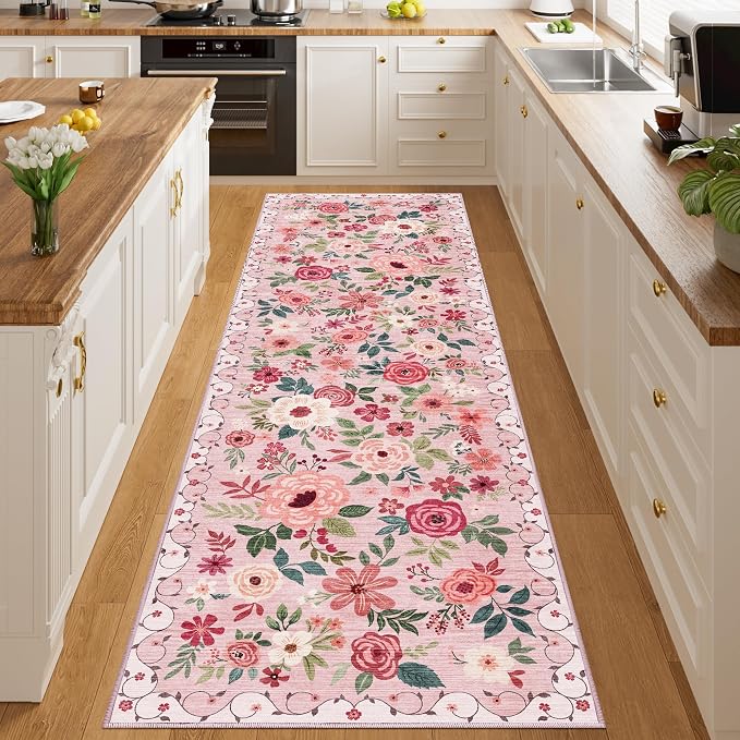 DUKINO 3x10 Runner Rug for Hallway, Washable Kitchen Floral Runner Rug - Image 6