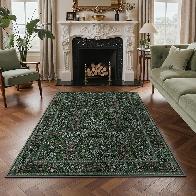 GENIMO 5x7 Area Rug for Living Room, Washable Vintage Floral Low-Pile Non-Slip - Image 3