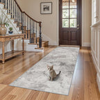 Grey Abstract 3x8 Washable Hallway Runner Rug | Non Slip Low Pile Soft Carpet by BYYVOORugsforYourHome