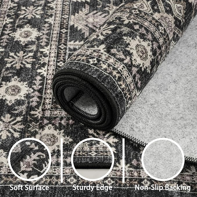 Dark Grey Washable 2x6 Runner Rugs - Image 7