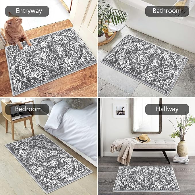 HEBE Washable Area Rug 2'x3', Non Slip Soft Distressed Bedroom & Living Room - Image 5