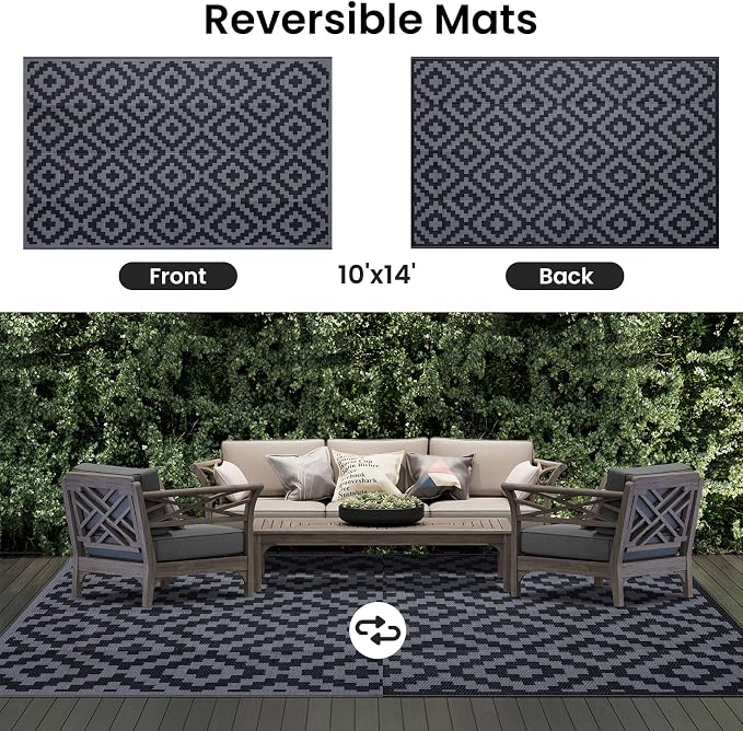 Smiry Waterproof Outdoor Rug 10X14 ft, Reversible Plastic Straw Patio Camping - Image 3
