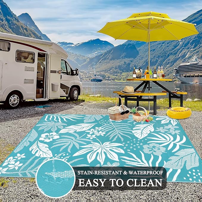 Pauwer Waterproof Outdoor Rug 8x10, Reversible Plastic Straw Patio Camping Rug - Image 5