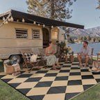 Outdoor Plastic Checkered Rug Waterproof Patio 9x12 Black Brown Diamond - Image 2