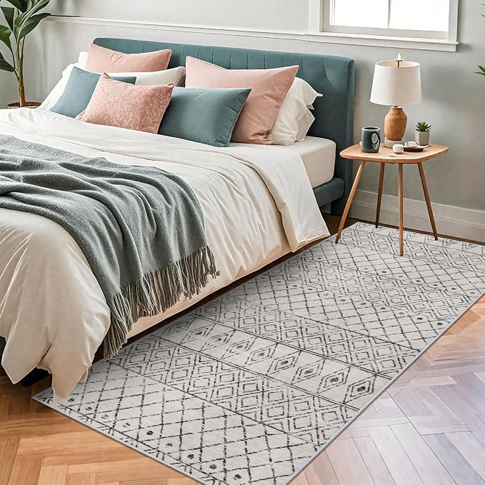 Geo Grey 3x6 Washable Non Slip Moroccan Runner Rug | Soft Low Pile Indoor Floor - Image 4