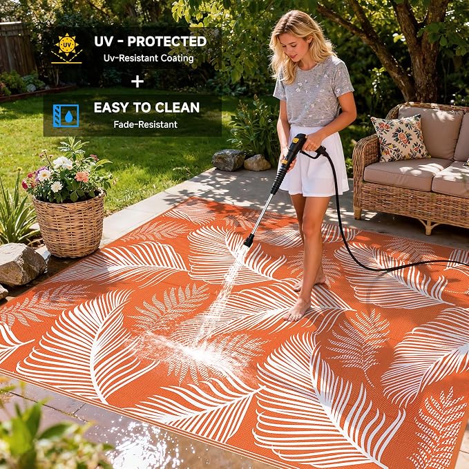 Pauwer Waterproof Outdoor Rug 9x12, Reversible Plastic Straw Patio Camping Rug - Image 4