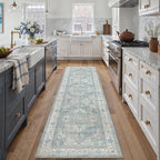 2x8 Washable Vintage Runner Rug Blue Oriental Hallway Kitchen Throw Rug Neutral by WondRg
