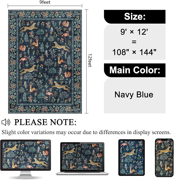 DUKINO 9x12 Rug, Washable Animal Living Room Rug - Image 2