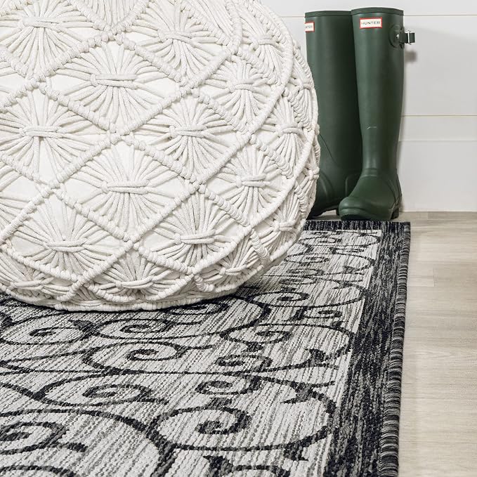 JONATHAN Y Vintage Filigree Indoor Outdoor Area Rug 6X9 Light Gray/Black - Image 7