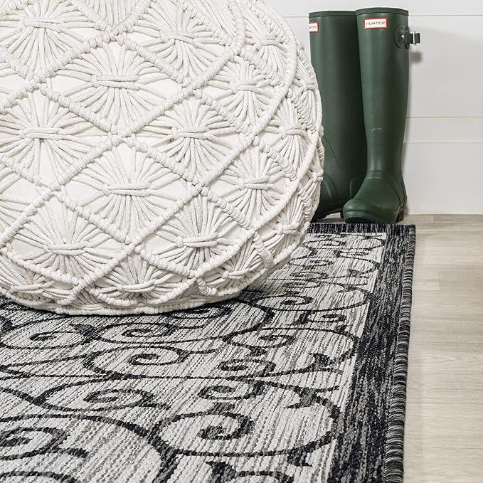 JONATHAN Y Vintage Filigree Indoor Outdoor Runner Rug 2X10 Light Gray/Black - Image 6