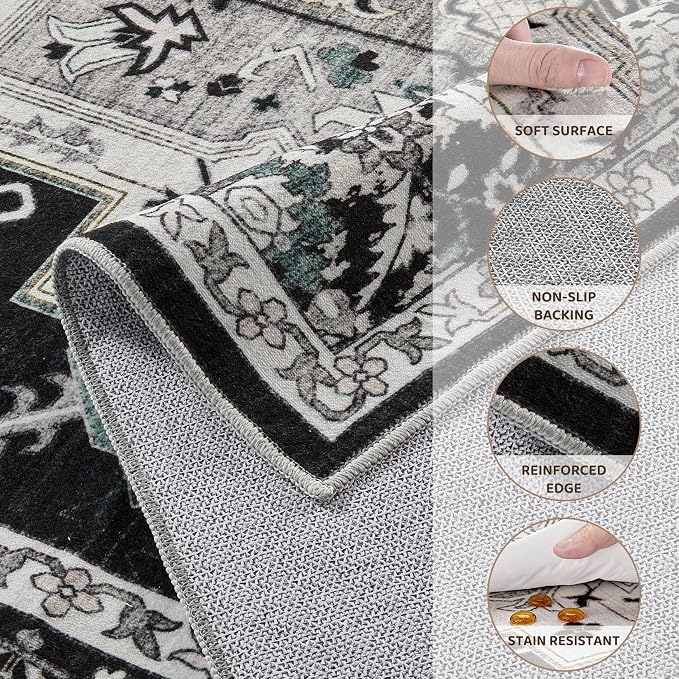 8x10 Area Rugs Living Room: Washable Vintage Rug Large Non-Slip Stain Resistant - Image 2