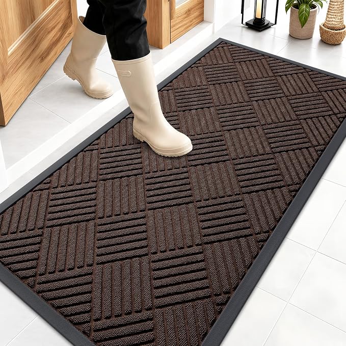 OLANLY Front Door Mat Outside Entrance 47x23, Heavy Duty Sturdy Natural Rubber by OLANLY