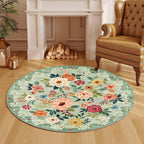 DUKINO Floral Round Rug, 4ft Washable Round Area Rug, Non Slip Indoor Low Pile - Image 8