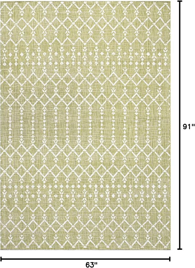 JONATHAN Y Moroccan Geometric Indoor Outdoor Area Rug 5X8 Light Green/Cream - Image 2