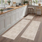Vintage Kitchen Rug Set of 3 Washable Beige Kitchen Mats - Image 3