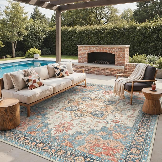 GENIMO Outdoor & Indoor Area Rug 8'x10', Waterproof, Non-Shedding, Easy Cleaning by GENIMO