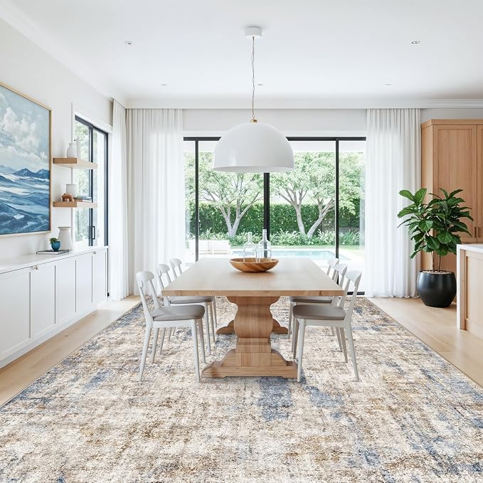 10x14 Large Rug Living Room – Washable Neutral Modern Abstract Rug - Image 3