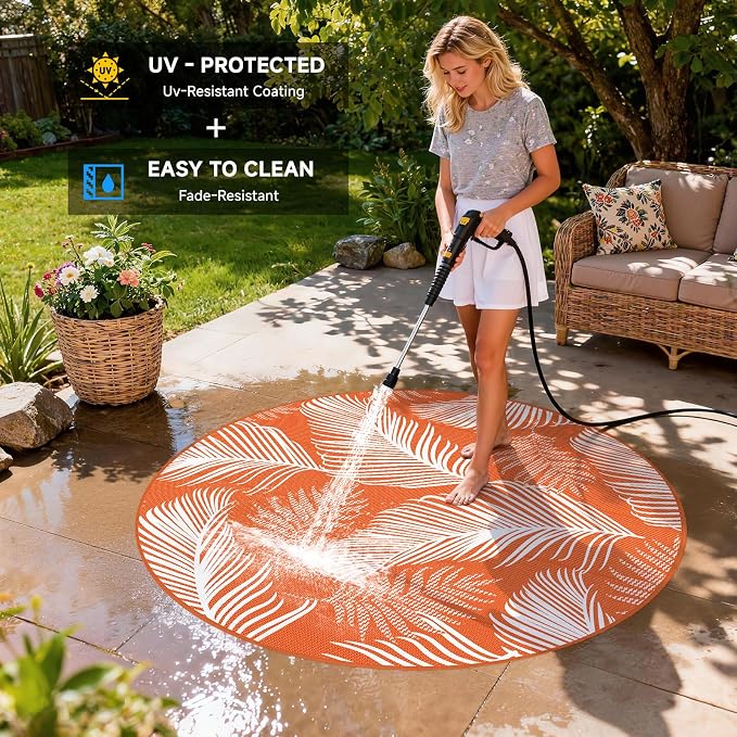 Pauwer Waterproof Outdoor Rug 6ft, Reversible Plastic Straw Patio Camping Rug - Image 4