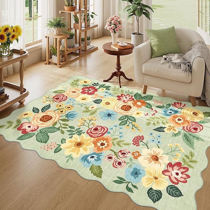 DUKINO 4x6 Area Rug, Floral Non-Slip Indoor Washable Rug by DUKINO