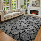 ONASAR 7x9 Area Rugs for Living Room Bedroom, Large Fluffy Grey and Black Throw - Image 5
