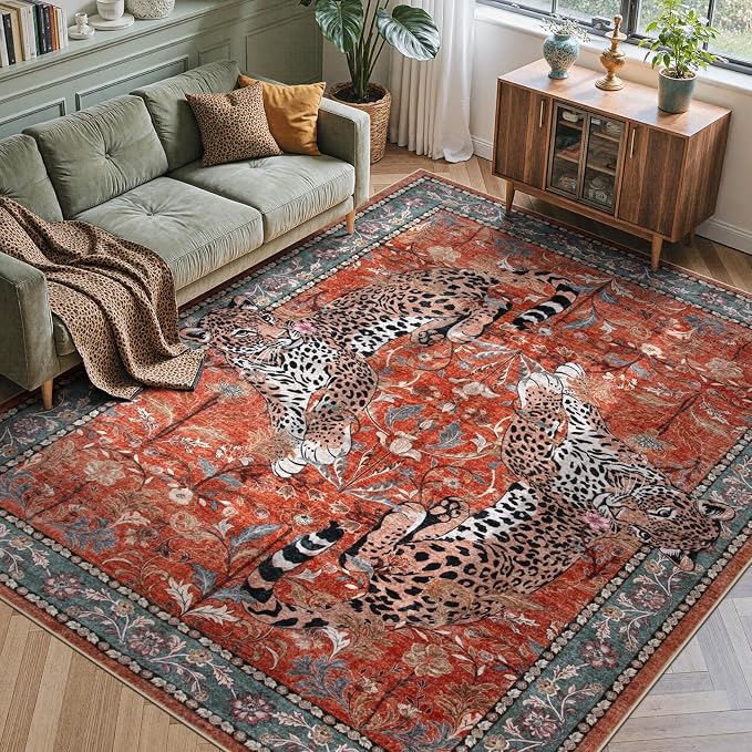 Moynesa Leopard Washable Rugs, 8x10 Area Rugs by Moynesa