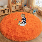 Round Orange Rug for Bedroom, 5 ft Circle Area Rugs for Living Room, Soft - Image 3