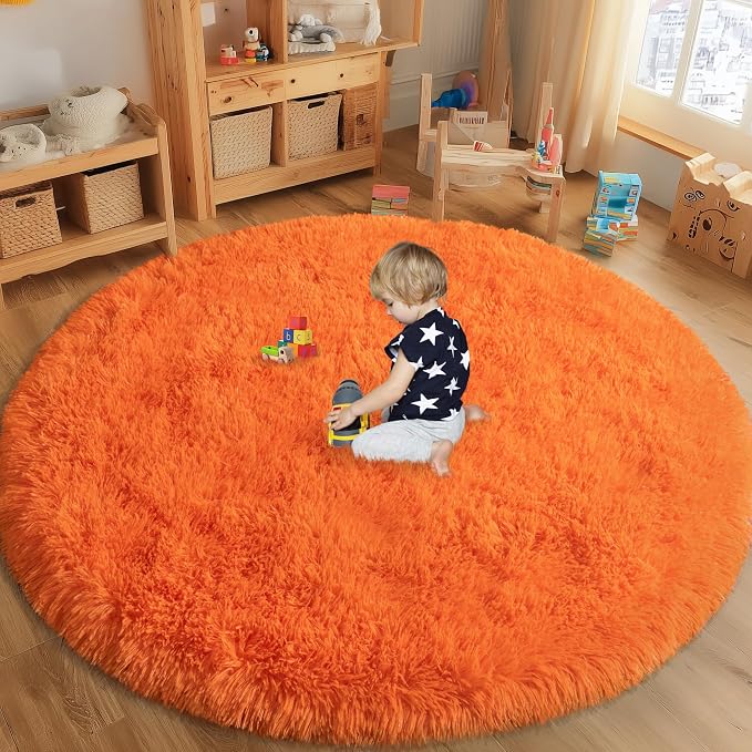 Round Orange Rug for Bedroom, 8 ft Circle Area Rugs for Living Room, Soft Large - Image 4