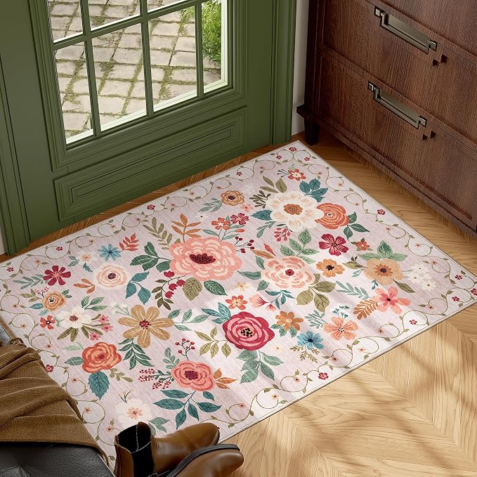 DUKINO 2x3 Rugs for Entryway, Floral Indoor Washable Door Mat, Non Slip Boho - Image 3