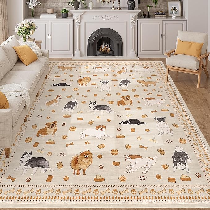 DUKINO 8x10 Area Rug, Non Slip Washable Animal Dog Rug by DUKINO
